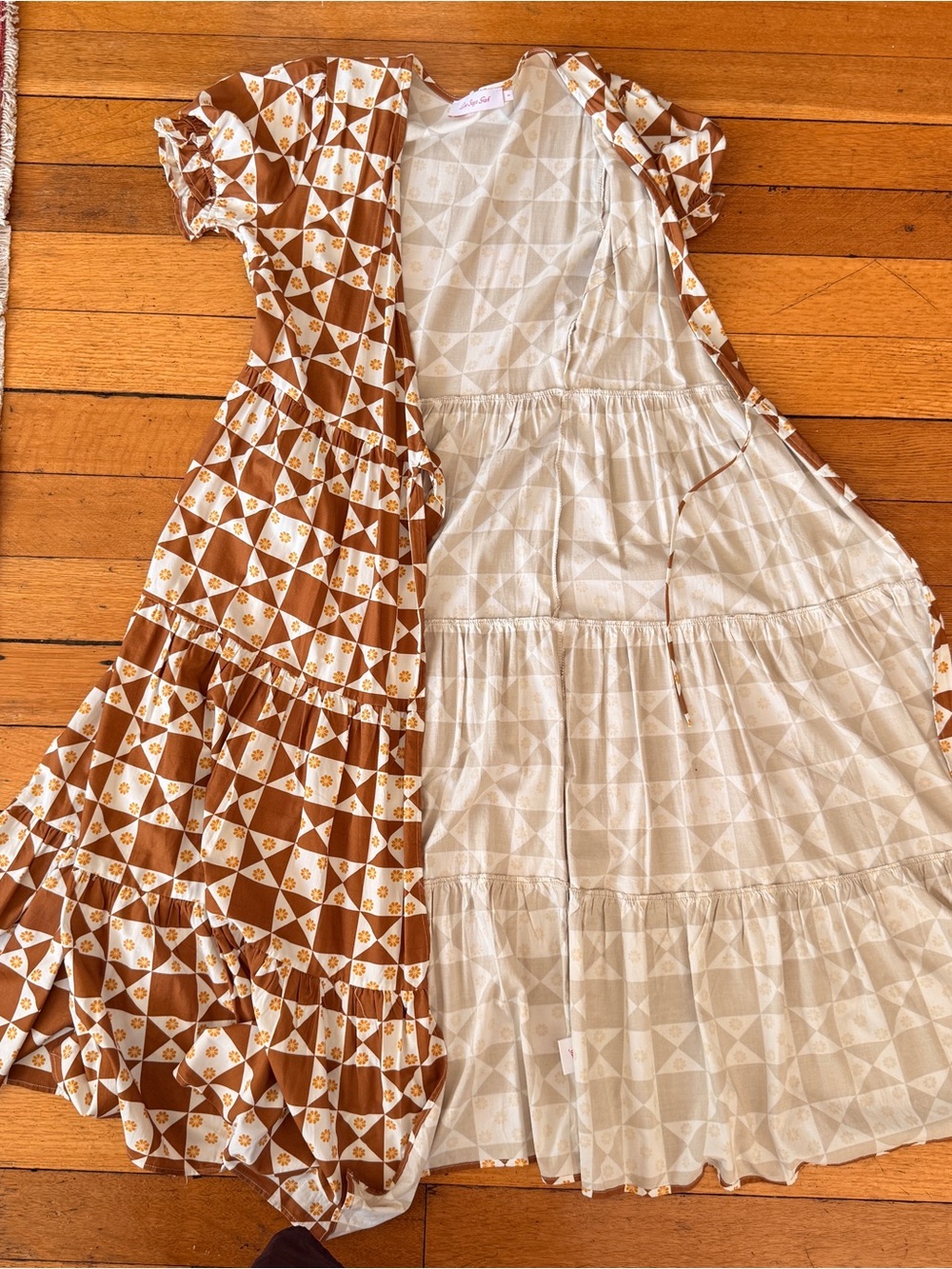 Lisa Says Gah Victoria Wrap Dress: Floral Quilt Toasted Pecan - Picture 3 of 8